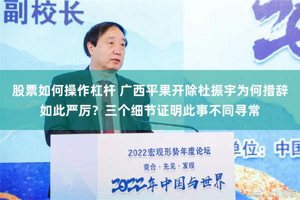 股票如何操作杠杆 广西平果开除杜振宇为何措辞如此严厉？三个细节证明此事不同寻常